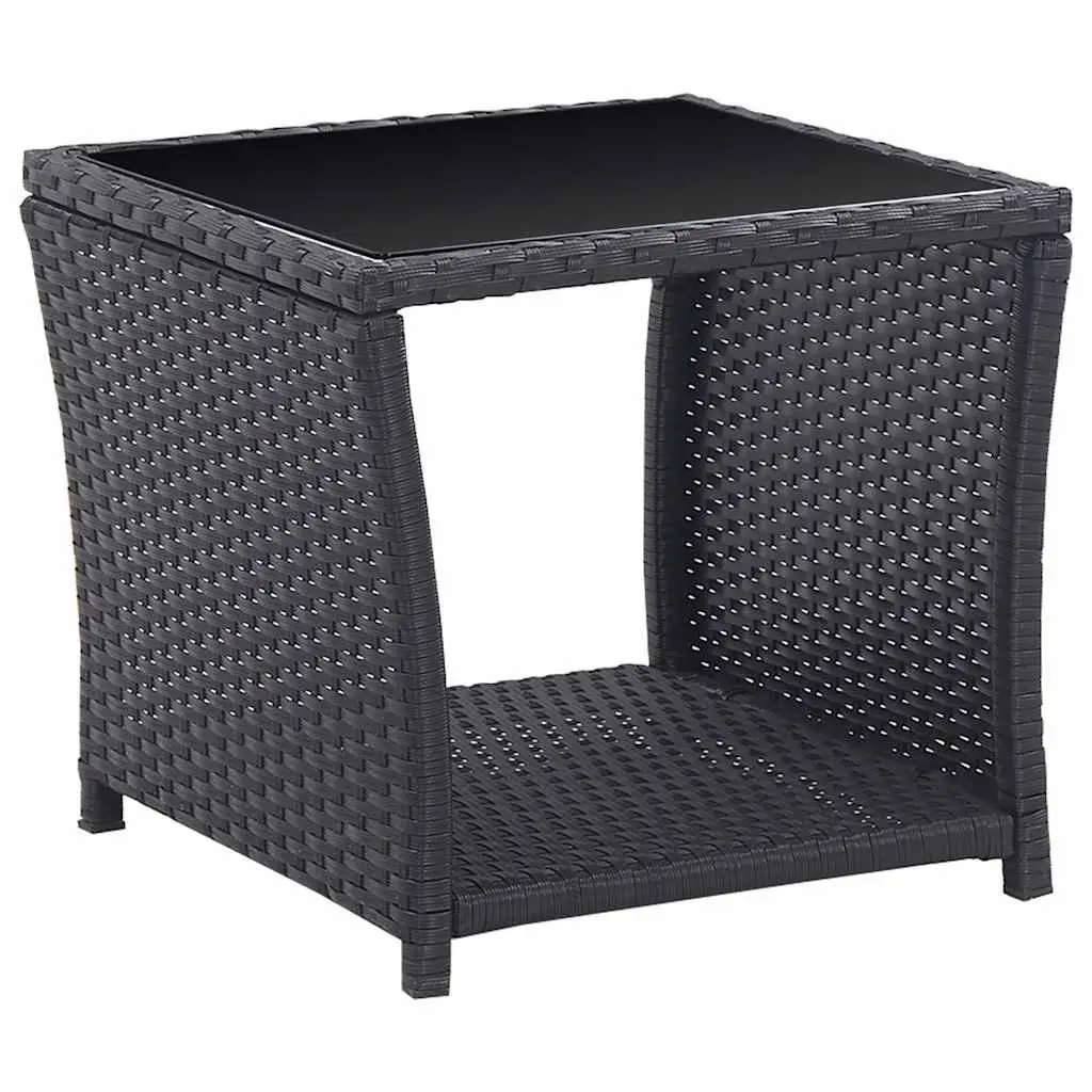 3 Piece Outdoor Bistro Set with Cushions Reclining Armchairs and Glass Top Table Poly Rattan Patio Garden Furniture