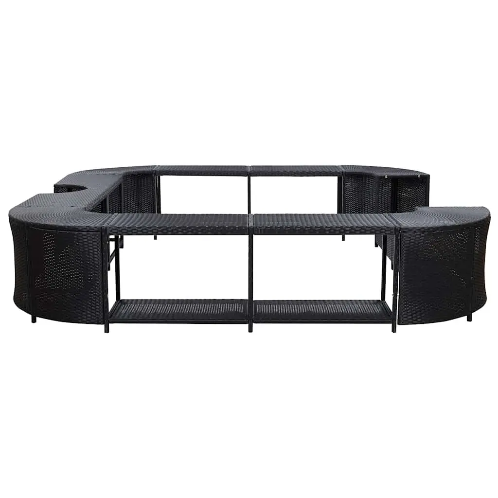 Square Spa Surround 268 x 268 cm Hot Tub Enclosure Black Poly Rattan with Steel Frame and Solid Wood Steps