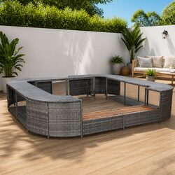 Square Spa Surround Grey 268cm Poly Rattan Hot Tub Enclosure Outdoor Garden