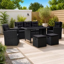 Garden Lounge Set 6 Piece Outdoor Patio Sofa Poly Rattan Black Cushions