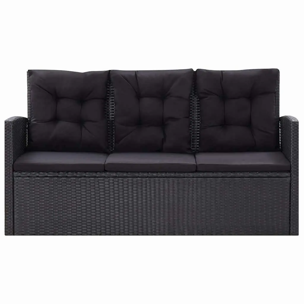 Garden Lounge Set 6 Piece Outdoor Patio Sofa Water-resistant PE Rattan Black Cushions