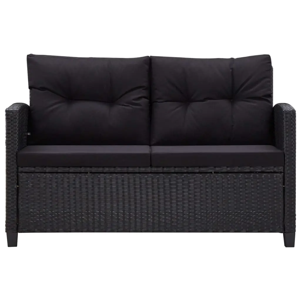 2-Seater Outdoor Garden Sofa 124cm Weather-Resistant PE Rattan with Cushions Black