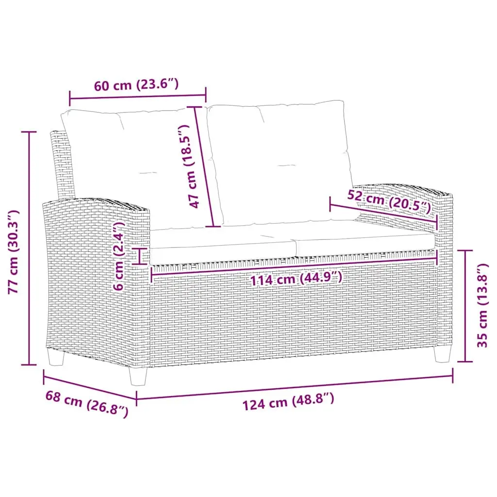 2-Seater Outdoor Garden Sofa 124cm Weather-Resistant PE Rattan with Cushions Black