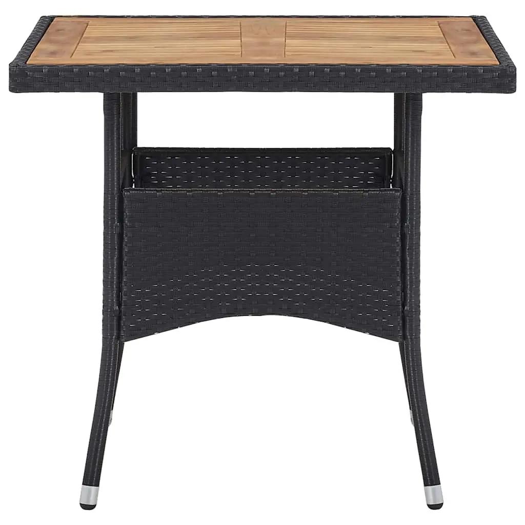 Outdoor Dining Table Black 4 Seater PE Rattan Acacia Wood Weather Resistant