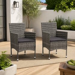 Outdoor Dining Chairs Set 2 pcs Grey Poly Rattan Garden Seating Curved Backrest