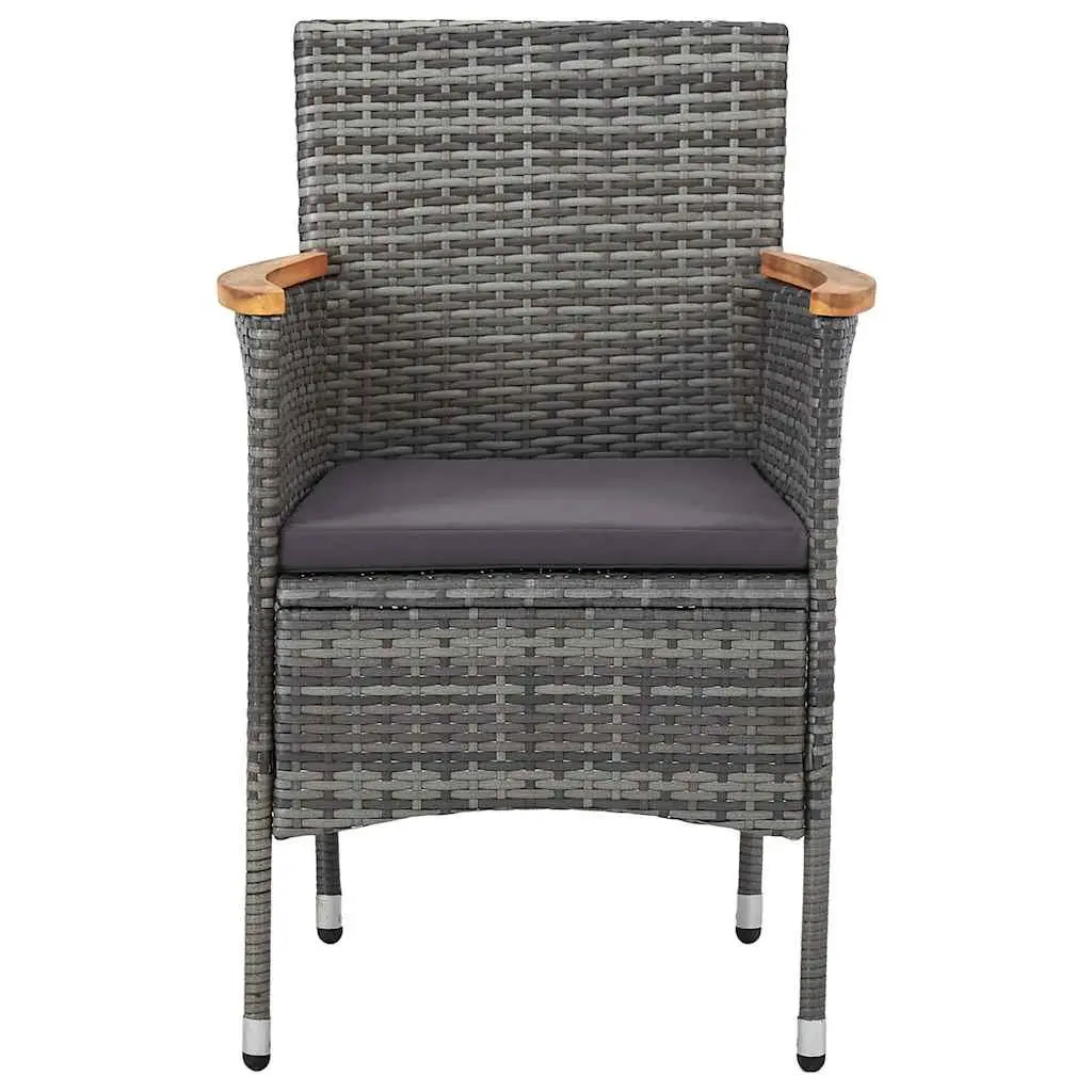 Outdoor Dining Chairs Set 2 pcs Grey Poly Rattan Weather-Resistant Steel Frame Ergonomic Support