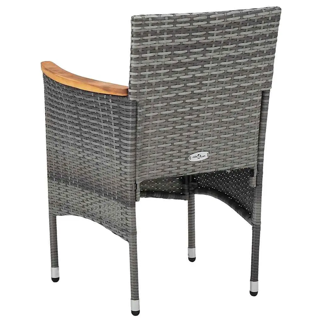 Outdoor Dining Chairs Set 2 pcs Grey Poly Rattan Weather-Resistant Steel Frame Ergonomic Support