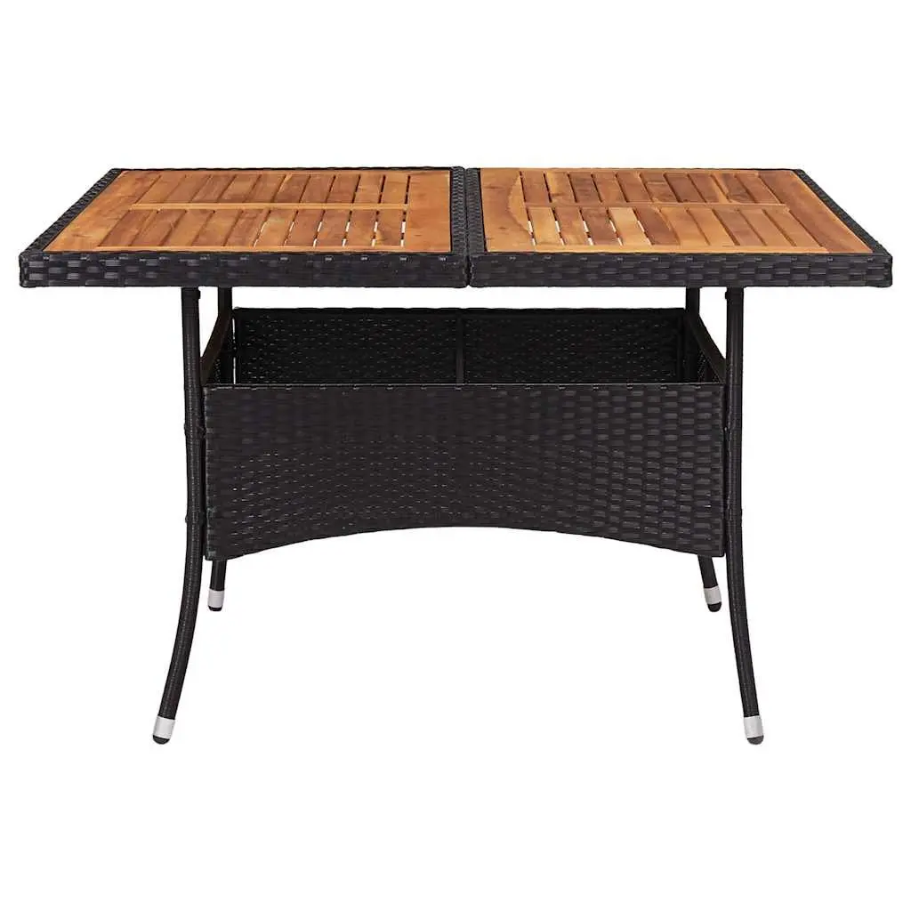 Outdoor Dining Table 4 Seater Black PE Rattan Acacia Wood Top Weather Resistant