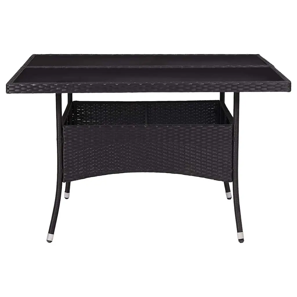 Outdoor Dining Table Black 4 Seater Weather Resistant PE Rattan Reinforced Tempered Glass Top