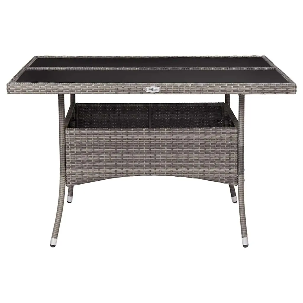 Outdoor Dining Table Grey 4 Seater Weather-resistant PE Rattan Reinforced Tempered Glass Top