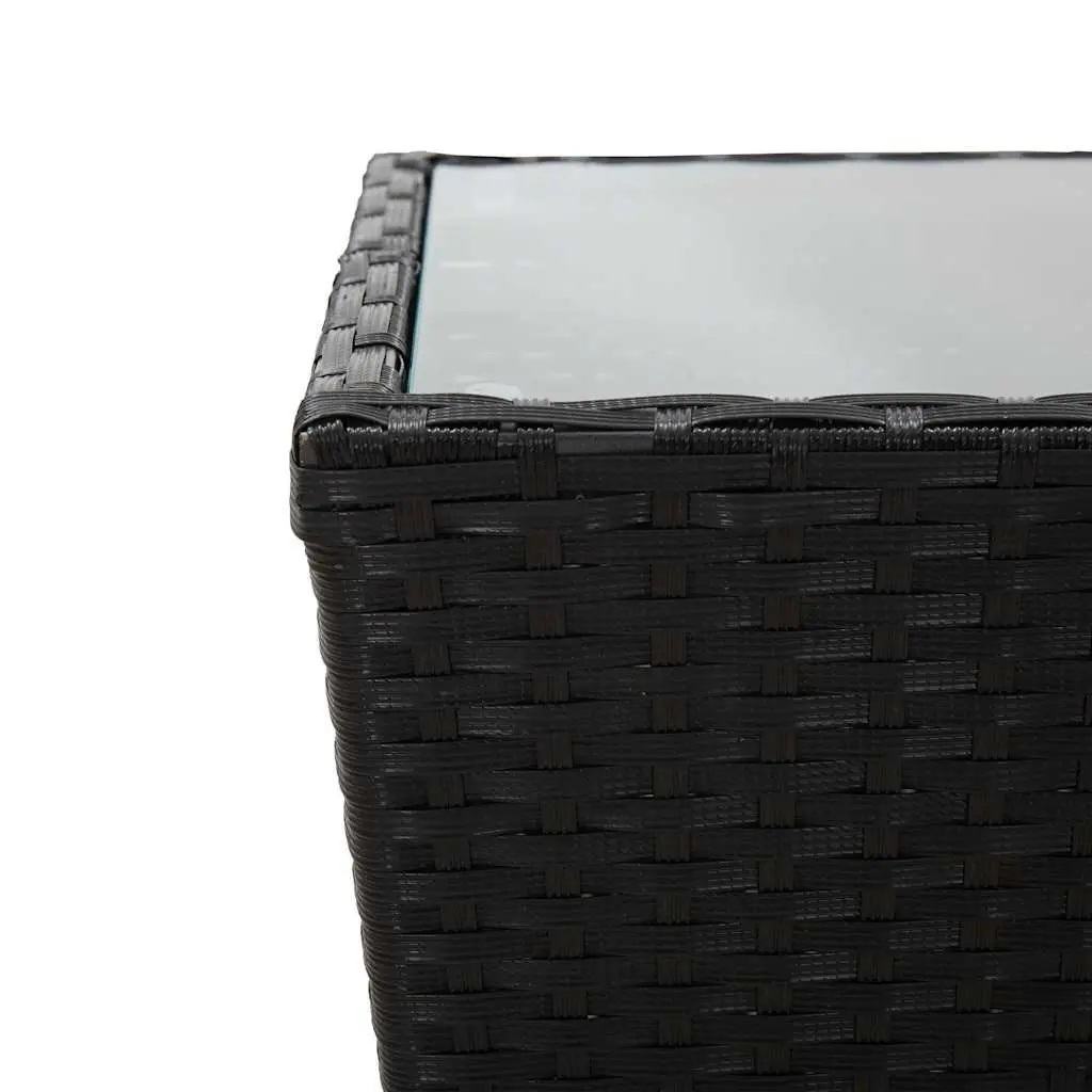 Outdoor Tea Table Black Weather-Resistant PE Rattan Tempered Glass Top