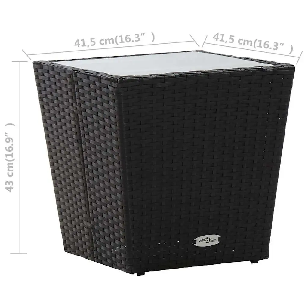 Outdoor Tea Table Black Weather-Resistant PE Rattan Tempered Glass Top