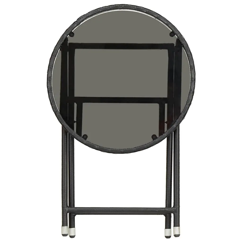 Outdoor Tea Table Black Poly Rattan Tempered Glass Patio Garden Folding