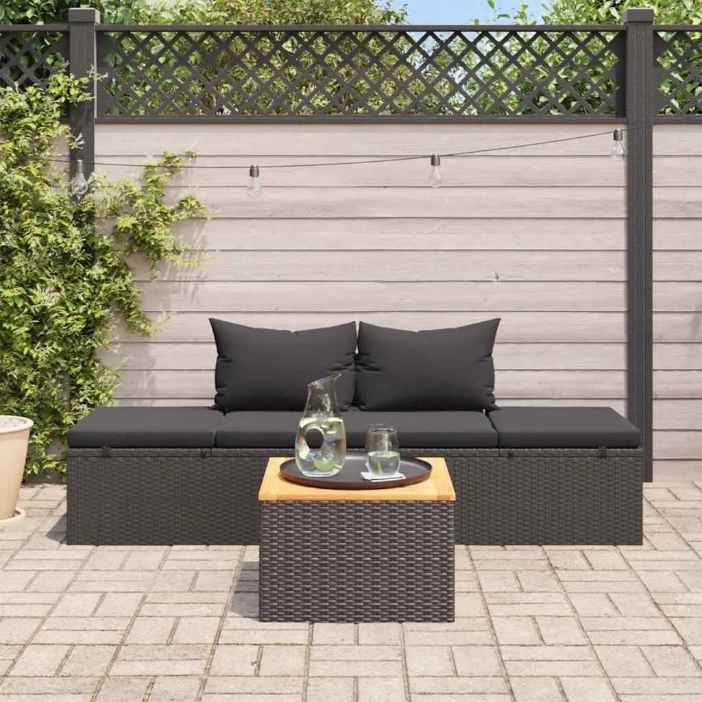 Sun Lounger Bed Outdoor Patio Adjustable Reclining with Cushions Black