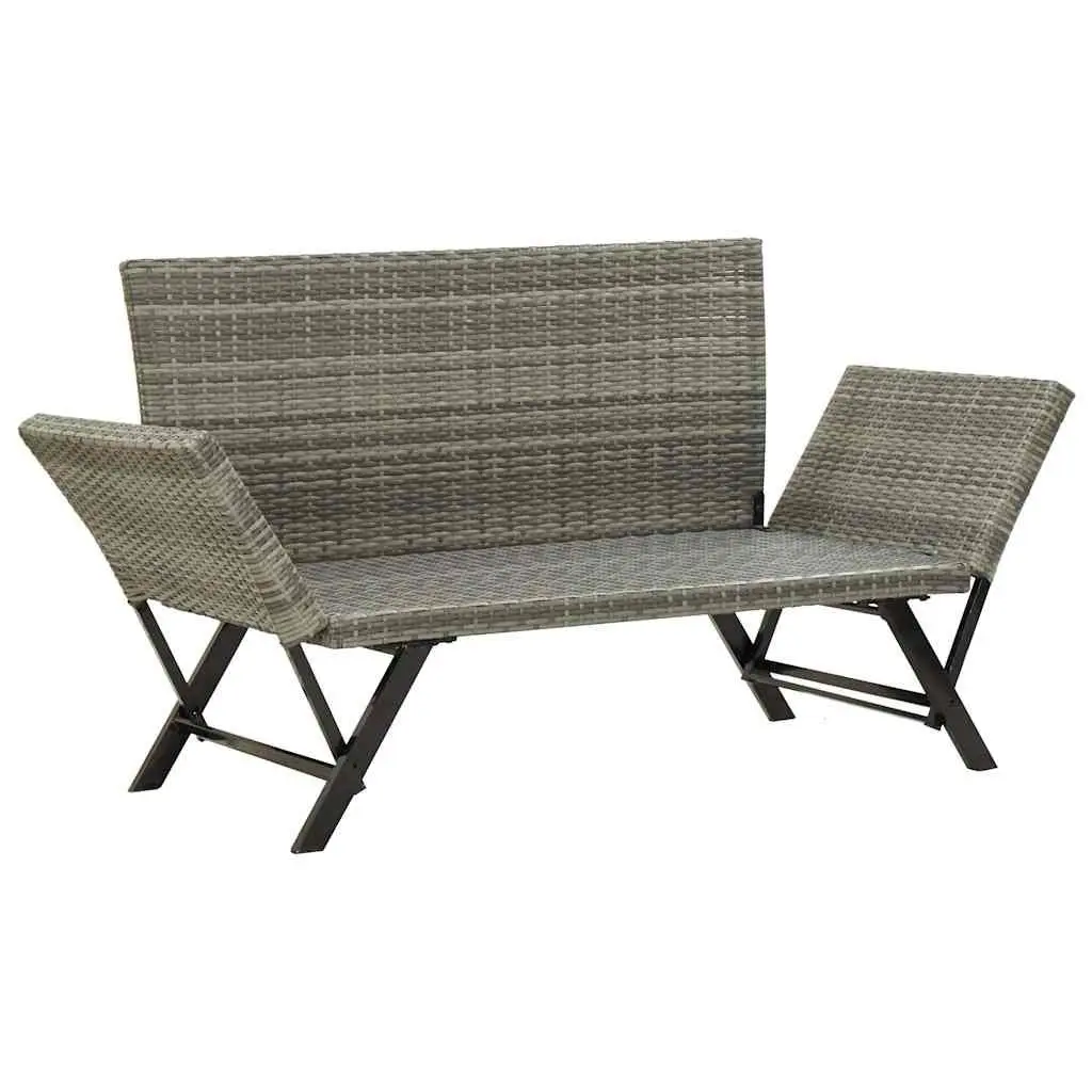 Outdoor Garden Bench 176cm Grey PE Rattan Adjustable Sun Bed with Cushions