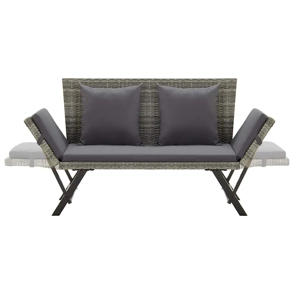 Outdoor Garden Bench 176cm Grey PE Rattan Adjustable Sun Bed with Cushions
