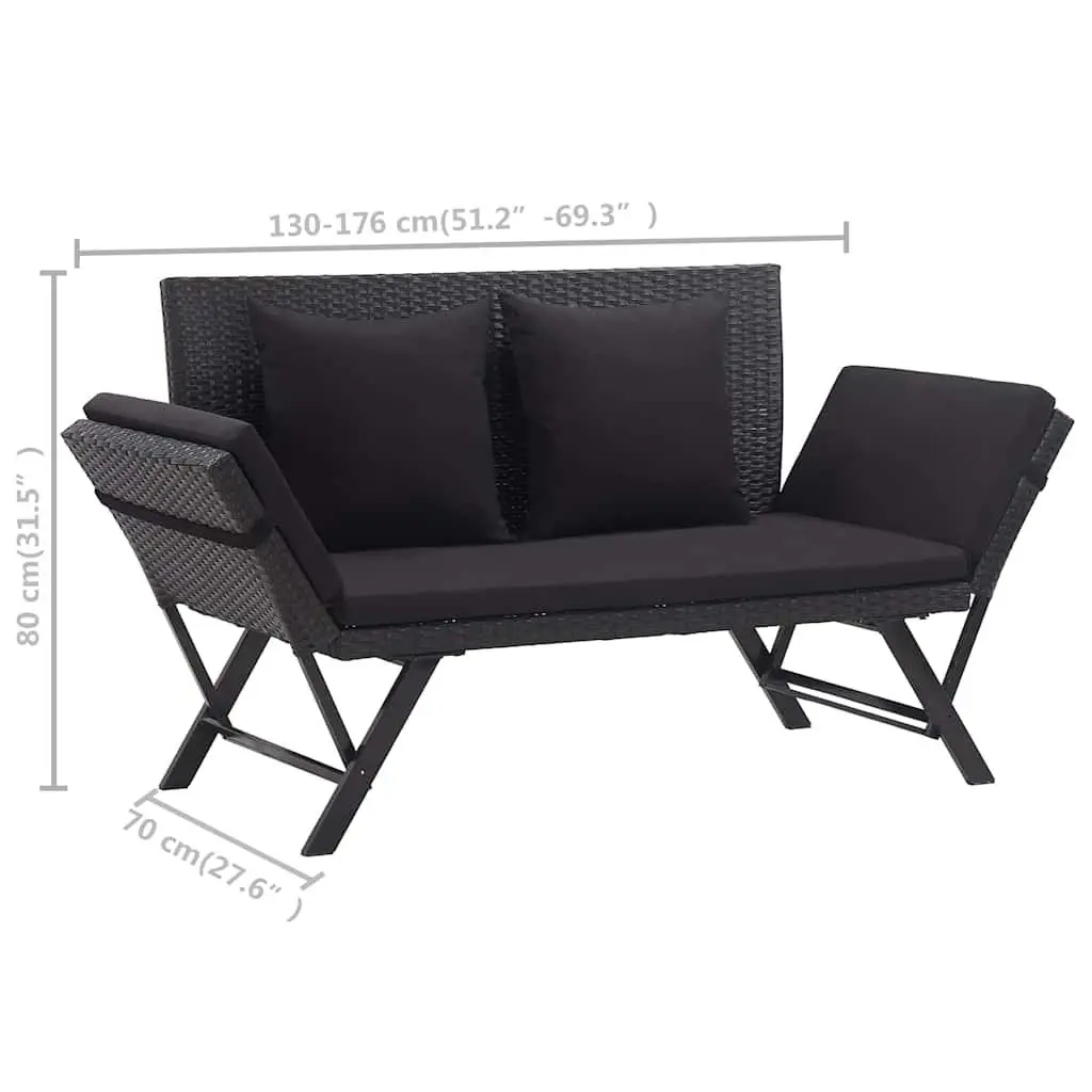 Outdoor Garden Bench 176cm Adjustable Rattan Black