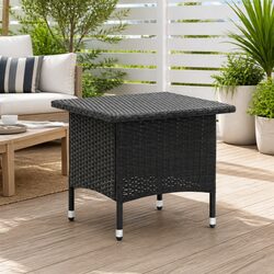 Outdoor Tea Table Black 50x50x47cm Poly Rattan Garden Patio Side Coffee Table