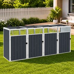 Quadruple Garbage Bin Shed Anthracite Garden Waste Container Enclosure Storage