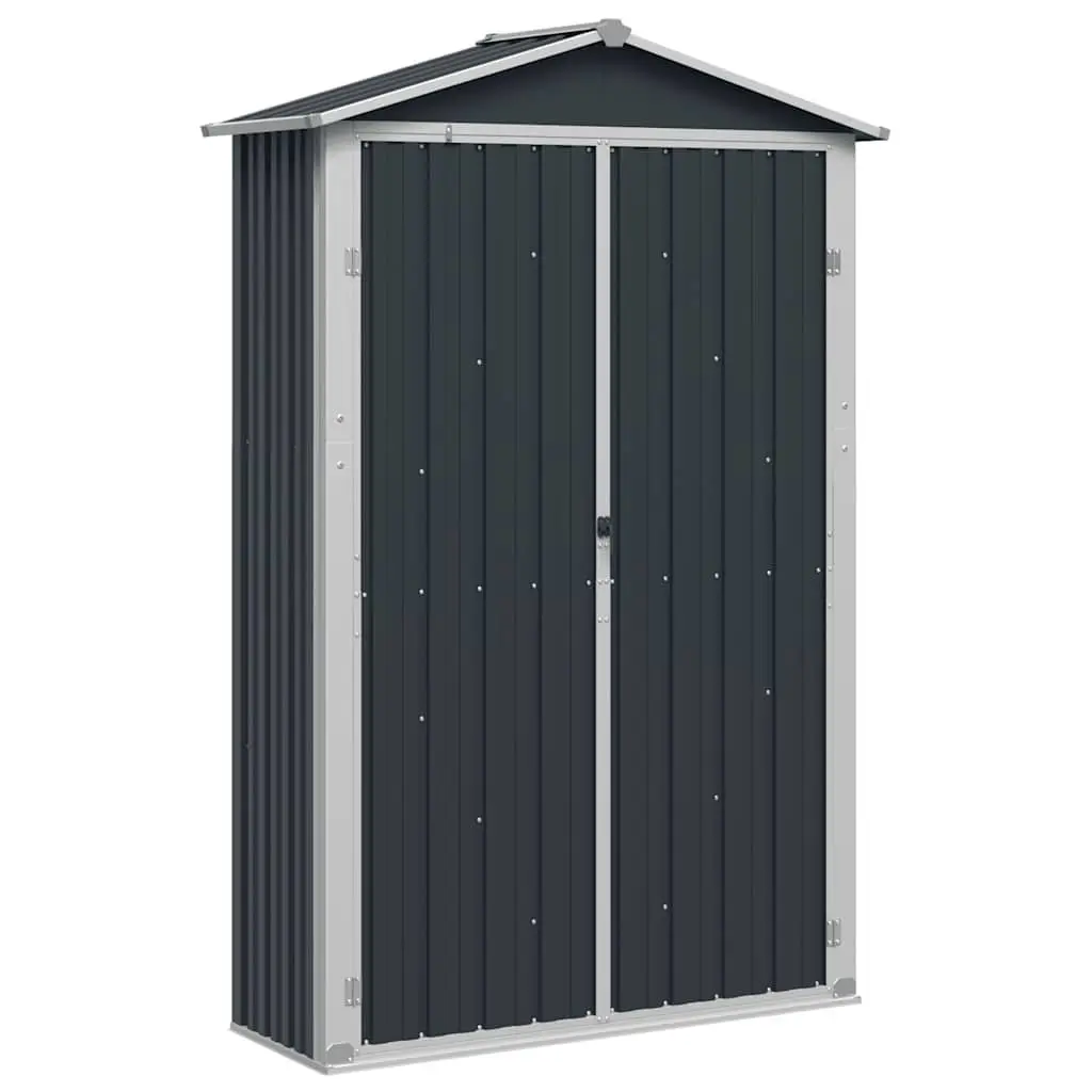 Garden Shed 116x45x175 cm Galvanised Steel Construction with Double Front Doors and Interior Shelves