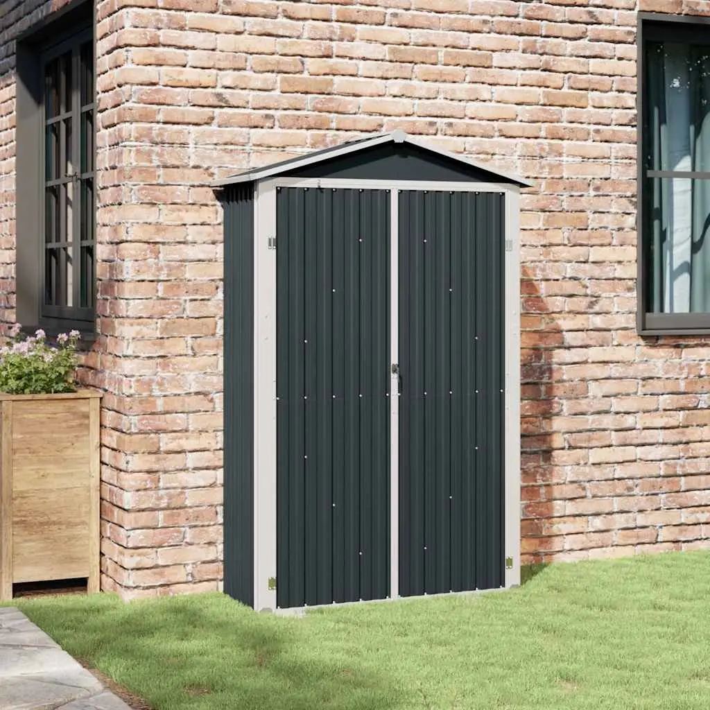 Garden Shed 116x45x175 cm Galvanised Steel Construction with Double Front Doors and Interior Shelves