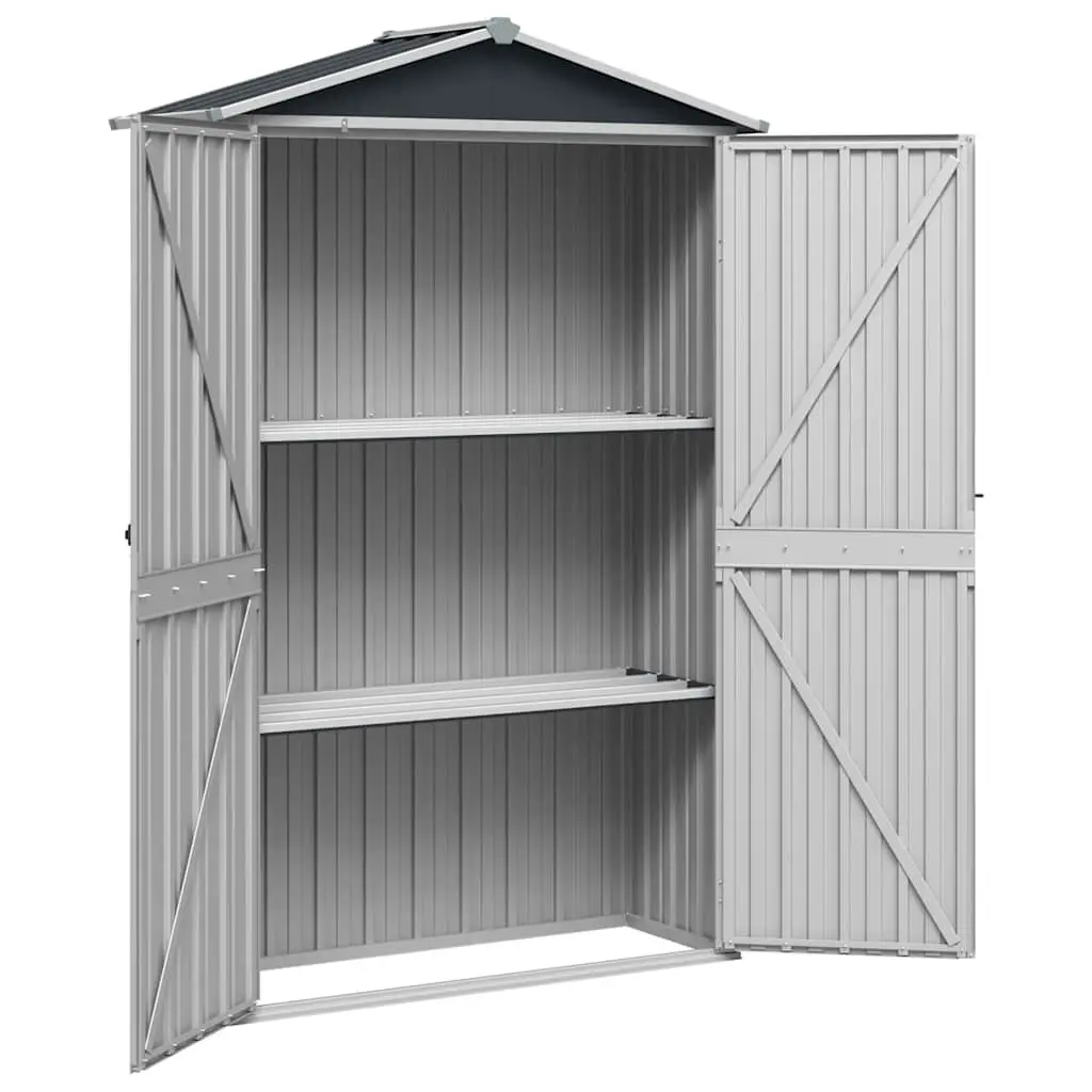 Garden Shed 116x45x175 cm Galvanised Steel Construction with Double Front Doors and Interior Shelves
