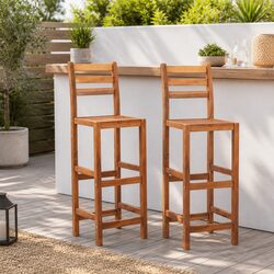 Enhance Your Space with 2 Wooden Outdoor Bar Stools