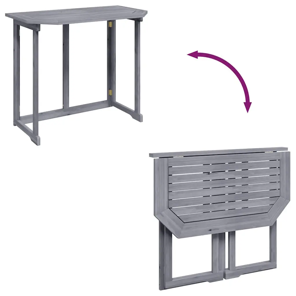 Folding Balcony Table Solid Acacia Wood Space-Saving Grey Wash Outdoor Coffee Worktop