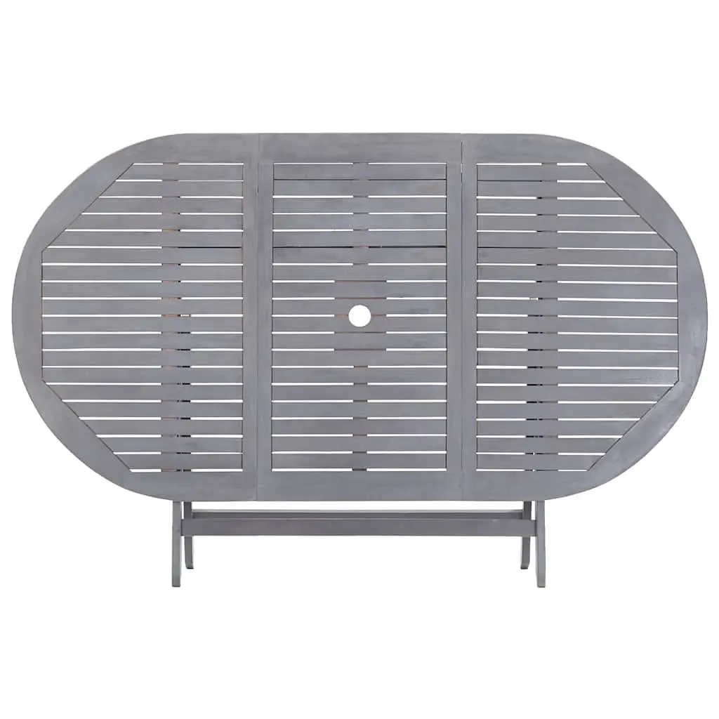 Folding Garden Dining Table Grey Solid Acacia Wood Weather Resistant with Parasol Hole