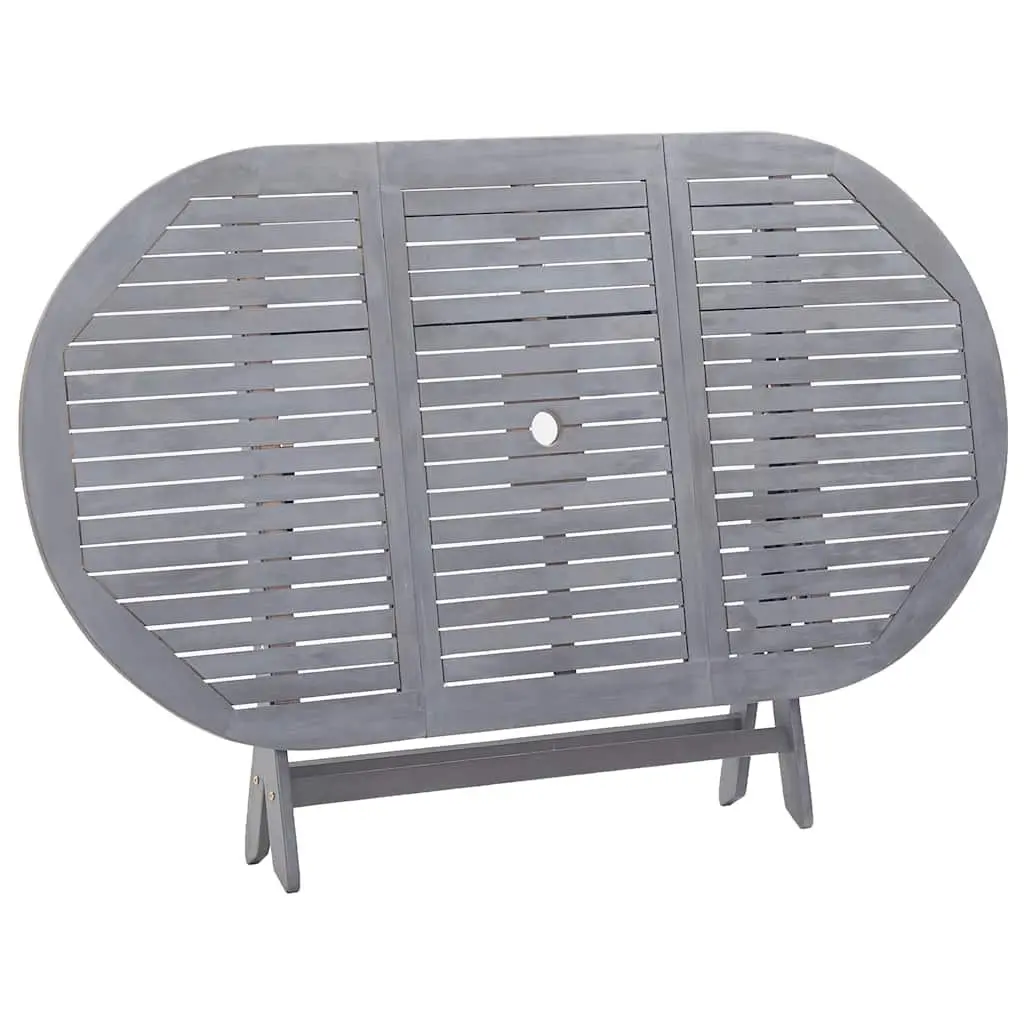 Folding Garden Dining Table Grey Solid Acacia Wood Weather Resistant with Parasol Hole