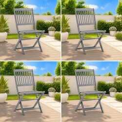 Folding Outdoor Chairs 4 pcs Grey Solid Acacia Wood Garden Patio Dining Seating