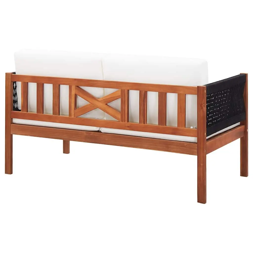 2-Seater Outdoor Sofa Garden Bench Rope Design Acacia Wood Patio Furniture