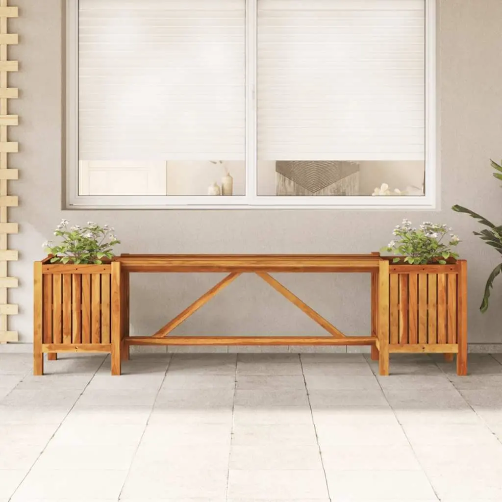 Garden Bench 150x30x40cm Acacia Wood with 2 Planters Outdoor Seating