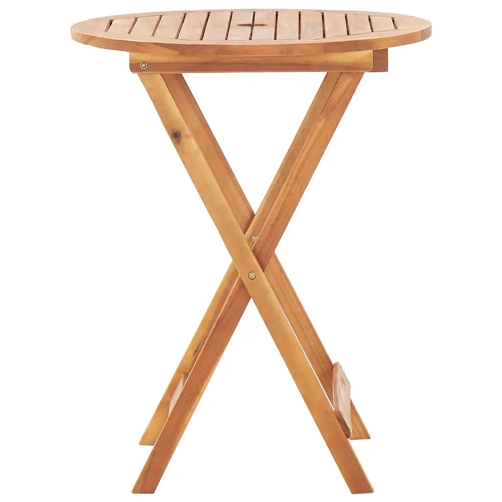 Folding Garden Dining Table 60x75cm Brown Acacia Wood Parasol Hole