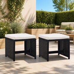 Outdoor Garden Stools Set 2 pcs Black with Cushions Poly Rattan Patio Seating