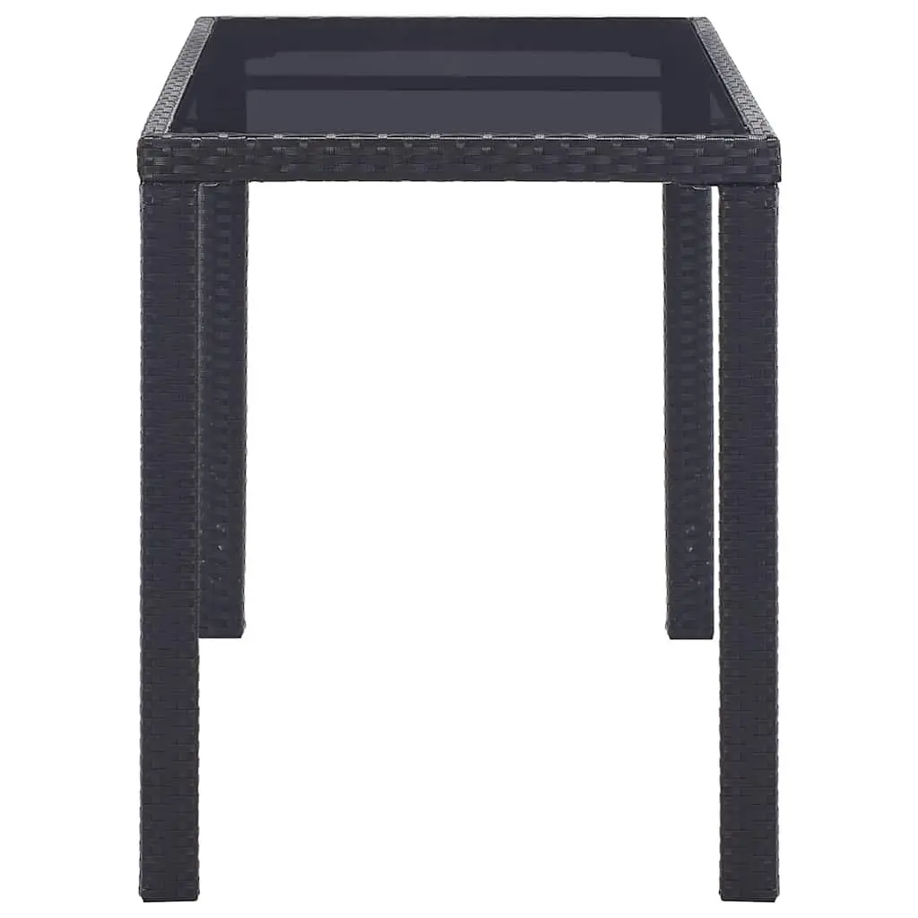 Garden Dining Table 123cm Black Glass Top Poly Rattan Outdoor Patio Furniture