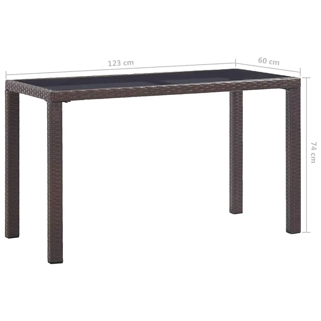 Outdoor Garden Dining Table 123 x 60 x 74 cm Brown Poly Rattan with Glass Top