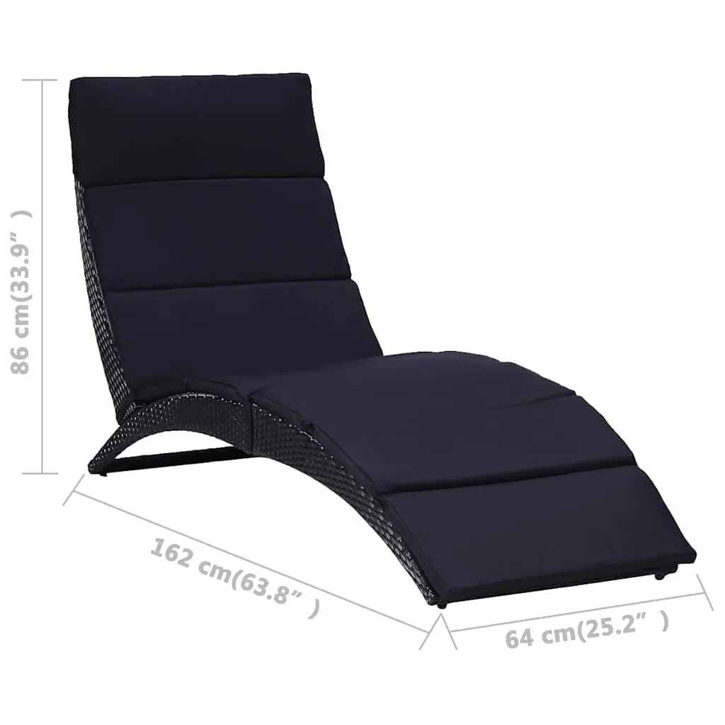 Sun Lounger Foldable Poly Rattan Outdoor Sunbed with Thickly Padded Cushion