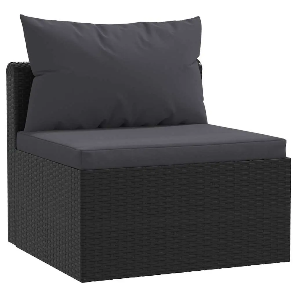 Garden Lounge Set 9 Piece Modular Outdoor Sofa Set Black Poly Rattan with Thick Cushions and Tempered Glass Coffee Table
