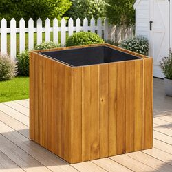 Enhance Your Outdoor Space with This Acacia Planter 43.5x43.5x44 cm