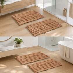 Enhance Your Bathroom with 2 Acacia Wood Non-Slip Mats