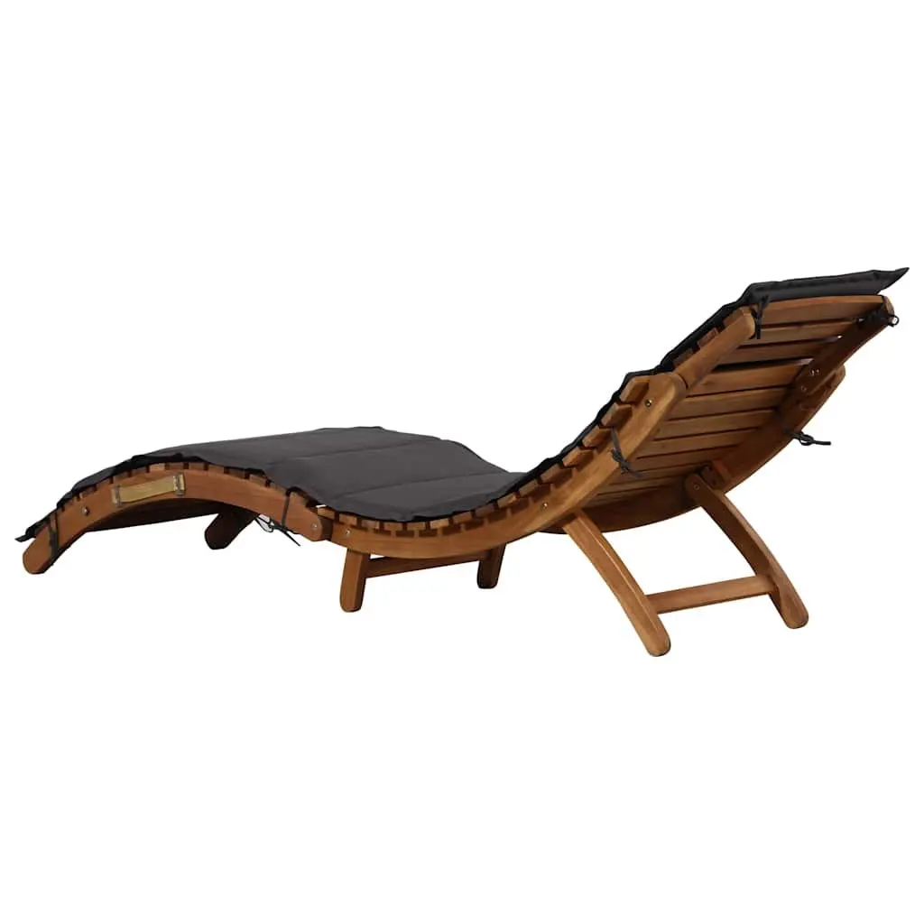 Sun Lounger Folding Acacia Wood Garden Chair with Cushion Grey