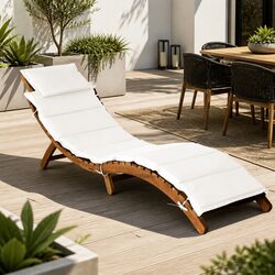 Cream Cushion Sun Lounger in Solid Acacia Wood