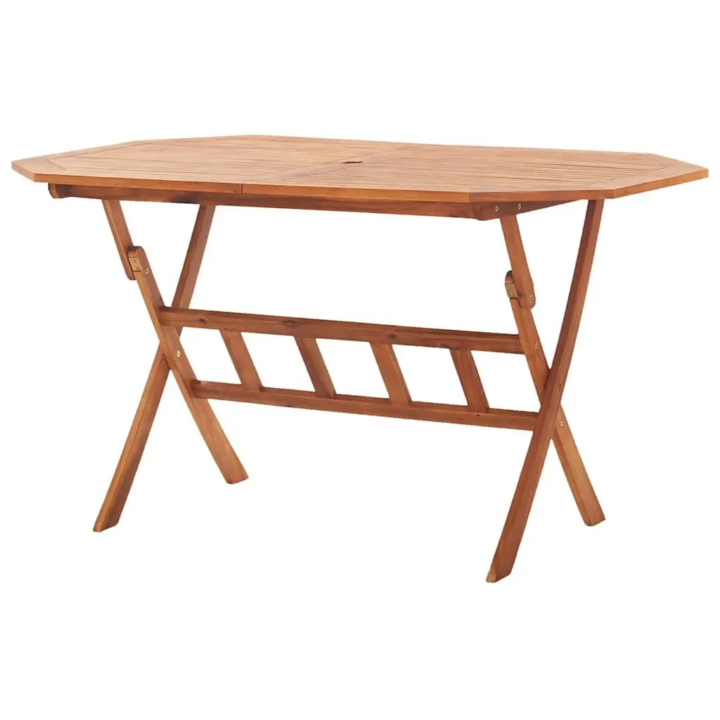 Folding Garden Dining Table 135 x 85 cm Solid Acacia Wood Weather-resistant Parasol Hole