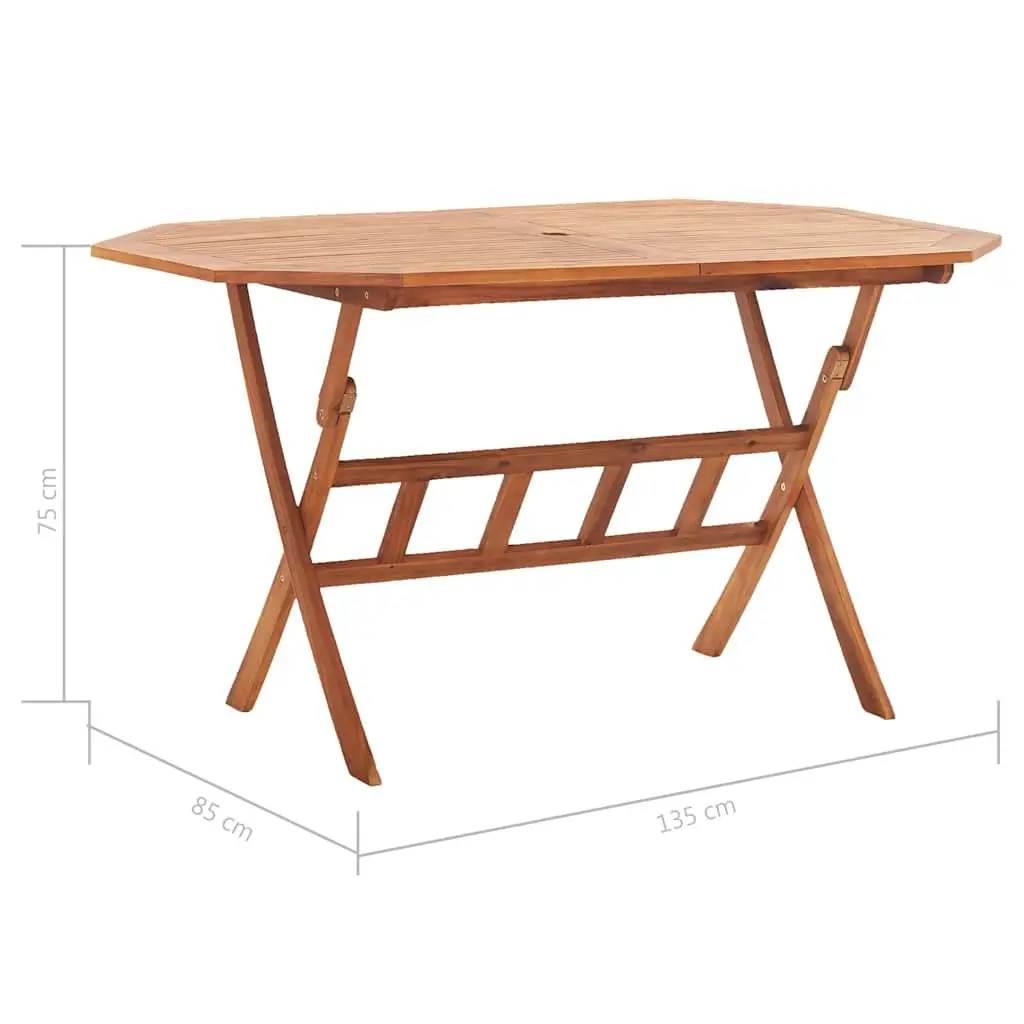 Folding Garden Dining Table 135 x 85 cm Solid Acacia Wood Weather-resistant Parasol Hole
