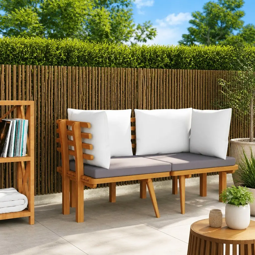 Garden Corner Sofa Outdoor Sectional Seating Unit Brown Solid Acacia Wood Thickly Padded Cushions