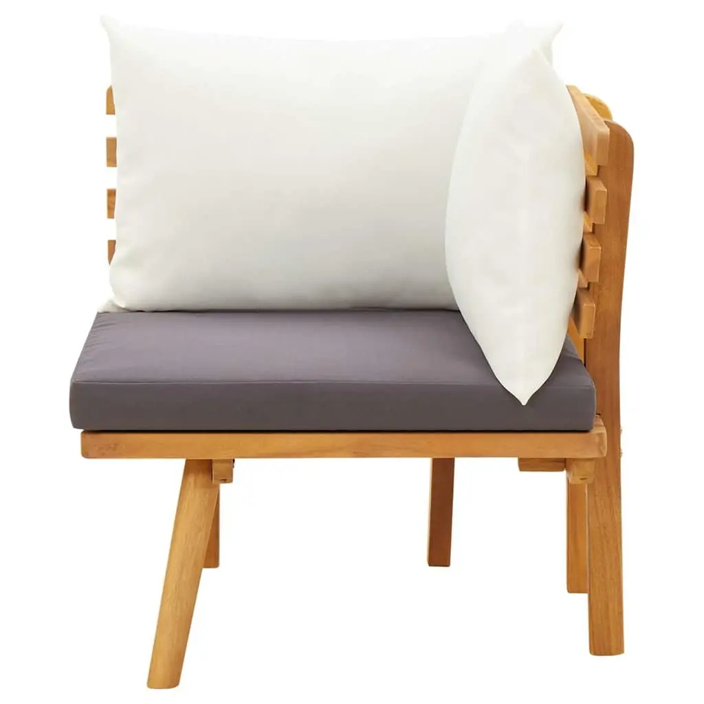 Garden Corner Sofa Outdoor Sectional Seating Unit Brown Solid Acacia Wood Thickly Padded Cushions