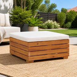 Outdoor Sectional Footrest with Cushion Solid Wood Brown Garden Seating Unit