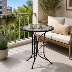 Mosaic Bistro Table Grey 61cm Ceramic Top Coffee Table Garden Balcony Outdoor