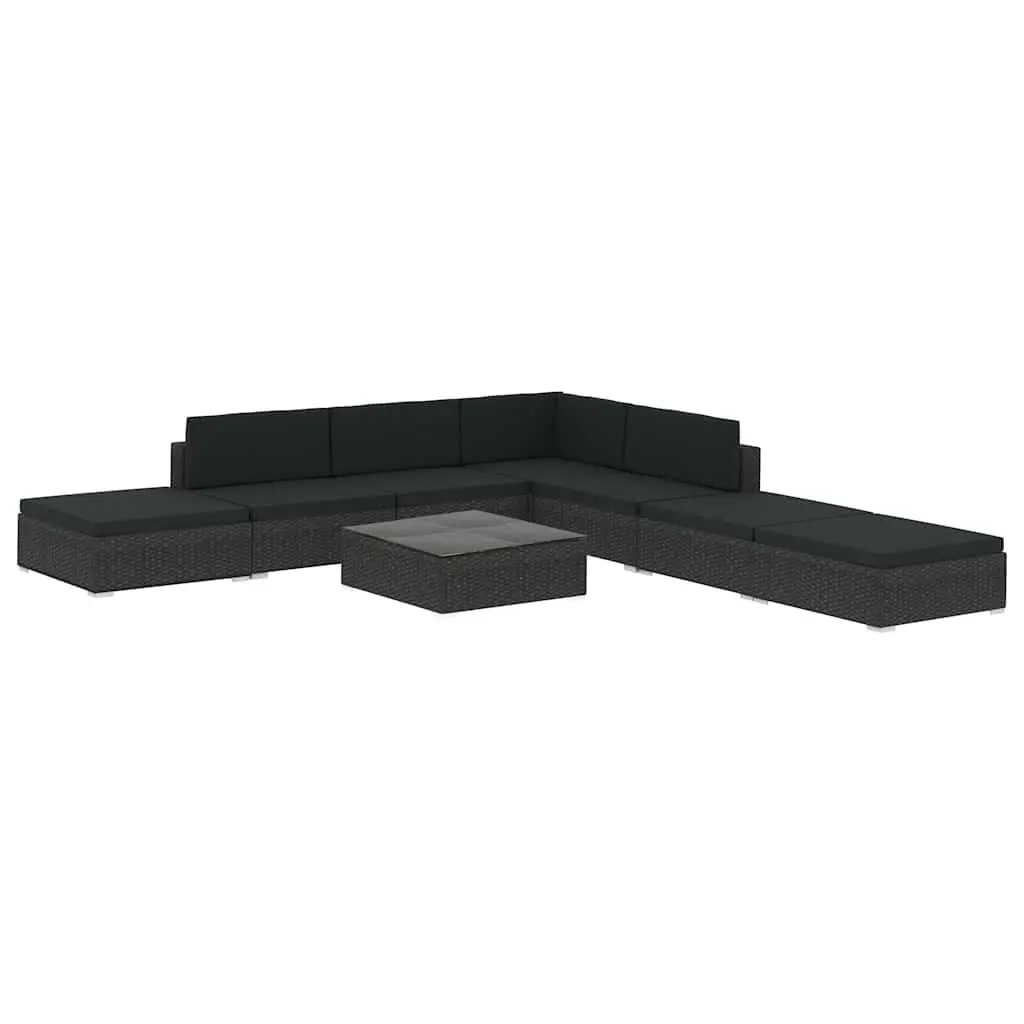 Garden Lounge Set 8 Piece Poly Rattan Sofa Patio Furniture Black with Cushions